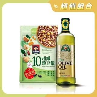【QUAKER 桂格】免浸泡10+超纖穀豆飯1kgx1+得意的一天100%義大利橄欖油1Lx1
