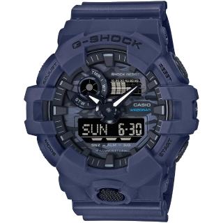 【CASIO 卡西歐】G-SHOCK 城市迷彩 計時雙顯錶-藍 畢業禮物(GA-700CA-2A)