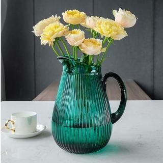 【JEN】現代北歐輕奢綠色玻璃花瓶花器水壺居家裝飾桌面擺飾高24cm