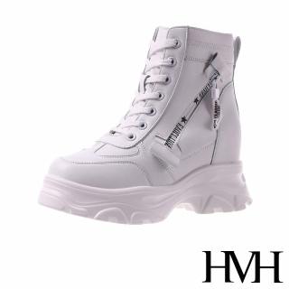 【HMH】厚底短靴 內增高短靴/潮流英文印字拉鍊造型厚底時尚內增高短靴(白)