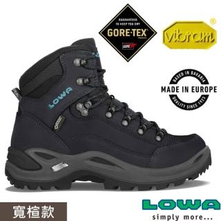 【LOWA】女 歐洲製造 RENEGADE GTX 中筒防水透氣多功能健行鞋/寬楦.登山鞋(LW320968-9368 灰黑/藍綠)