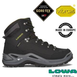 【LOWA】男 歐洲製造 RENEGADE GTX 中筒防水透氣多功能健行鞋.登山鞋(LW310945-9948 黑/橄欖綠)