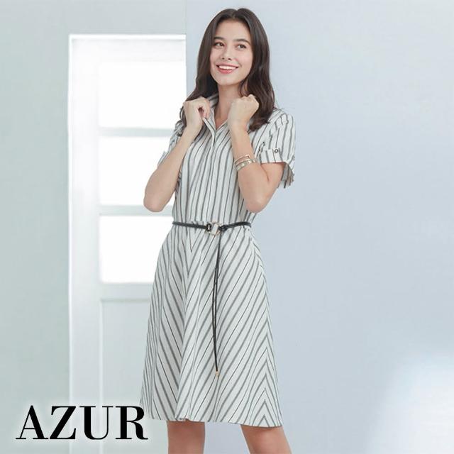 【AZUR】細條紋襯衫洋裝