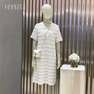 【JESSICA】經典百搭寬鬆撞色立體條紋針織洋裝22327A