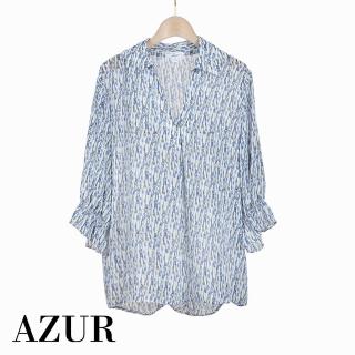 【AZUR】花瓣袖口造型印花上衣-2色