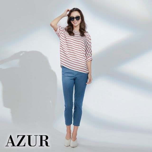 【AZUR】牛仔刷色彈性鬆緊九分褲-2色