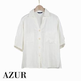 【AZUR】ROSSA 率性短版亞麻五分袖襯衫
