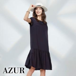 【AZUR】ROSSA 休閒棉麻低調蕾絲洋裝-2色
