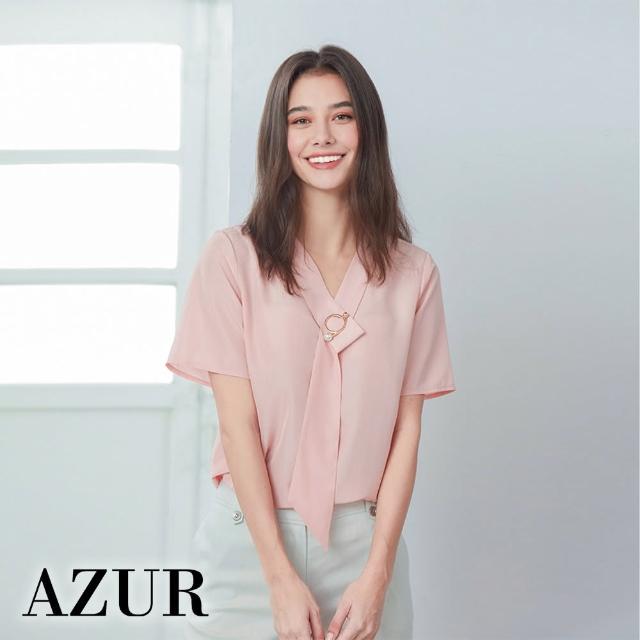 【AZUR】假領巾珍珠環釦造型上衣