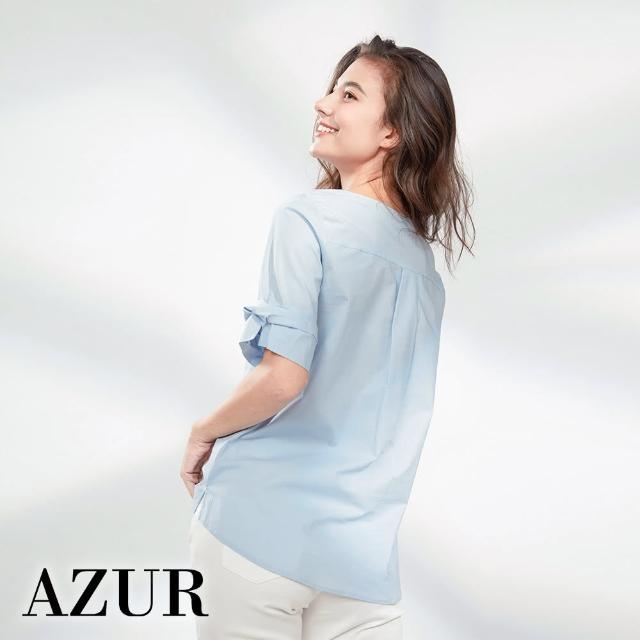 【AZUR】甜美捲邊打褶袖上衣