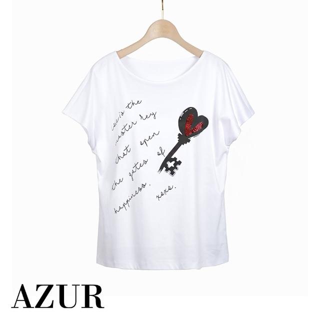 【AZUR】ROSSA 亮片愛情鑰匙字母T-shirt