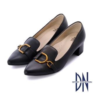 【DN】跟鞋_MIT素面刷舊金屬飾釦真皮粗跟鞋(黑)
