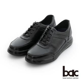 【bac】舒適跨界 真皮綁帶氣墊底休閒鞋(黑色)