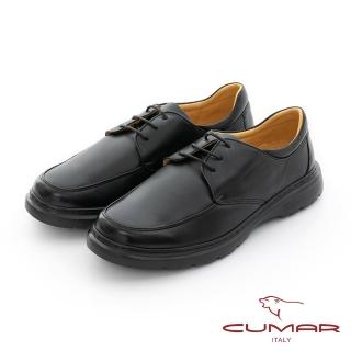 【CUMAR】舒適輕量 綁帶百搭真皮商務鞋(黑色)