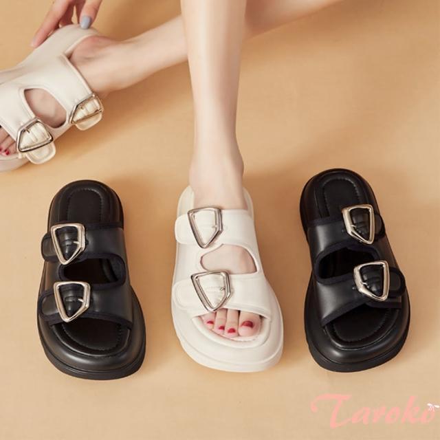【Taroko】金屬扣一字夏季鬆糕休閒拖鞋(2色可選)