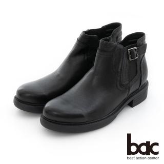 【bac】歐風紳仕 皮帶裝飾真皮紳士短靴(黑色)