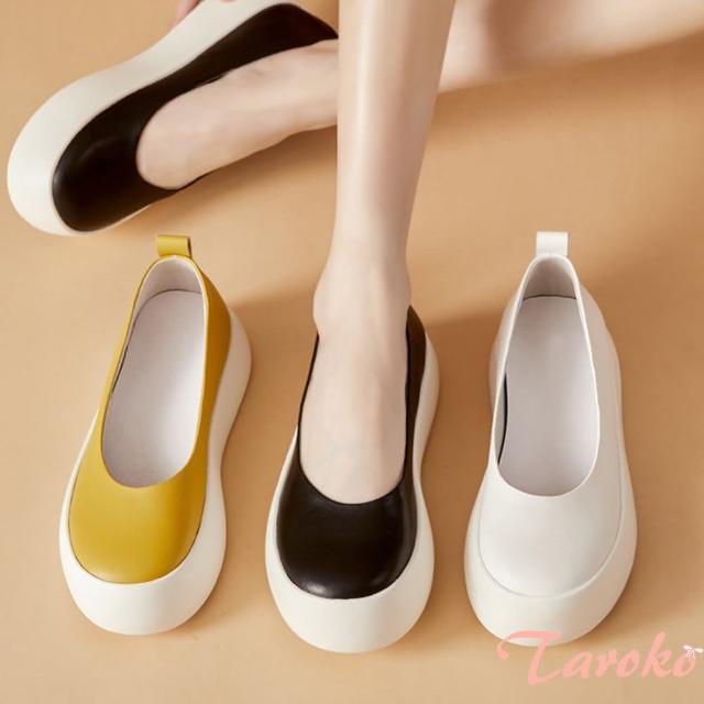 【Taroko】純色糖果真皮圓頭厚底休閒鞋(3色可選)