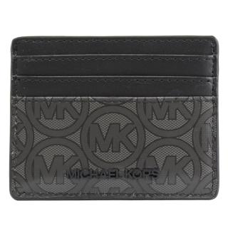 【Michael Kors】經典圓標MK印花拼接信用卡名片夾隨身卡(黑)