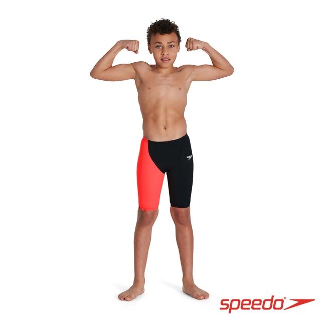 【SPEEDO】男孩 競技及膝泳褲 Endurance+(黑/紅)