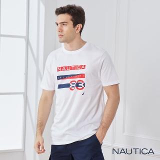 【NAUTICA】男裝 撞色旗語圖騰造型短袖T恤(白色)