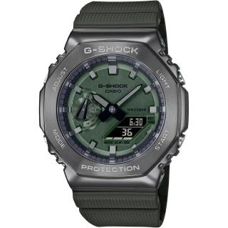 【CASIO 卡西歐】G-SHOCK 農家橡樹金屬錶殼雙顯示腕錶 / 綠 44.4mm(GM-2100B-3A)