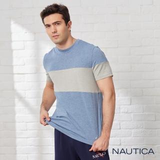 【NAUTICA】男裝 舒適拼接休閒短袖T恤(藍色)