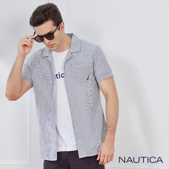 【NAUTICA】男裝低調直條紋短袖襯衫(深灰)