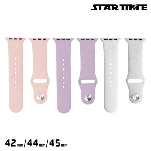 【STAR TIME】Apple Watch 42/44/45/49mm 可愛貓咪花紋 單釘內扣/釘扣款 矽膠錶帶(HK001-42/44/45/49)