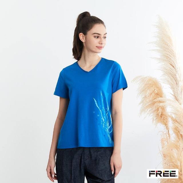 【FREE】純棉雙層小捲印花上衣(藍色)