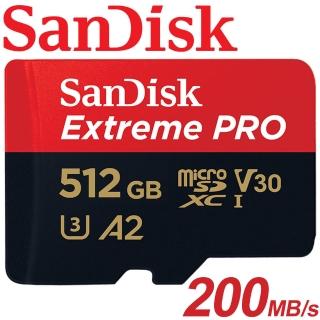 【SanDisk 晟碟】512GB 200MB/s Extreme Pro microSDXC U3 V30 A2 記憶卡(平輸 附轉卡)