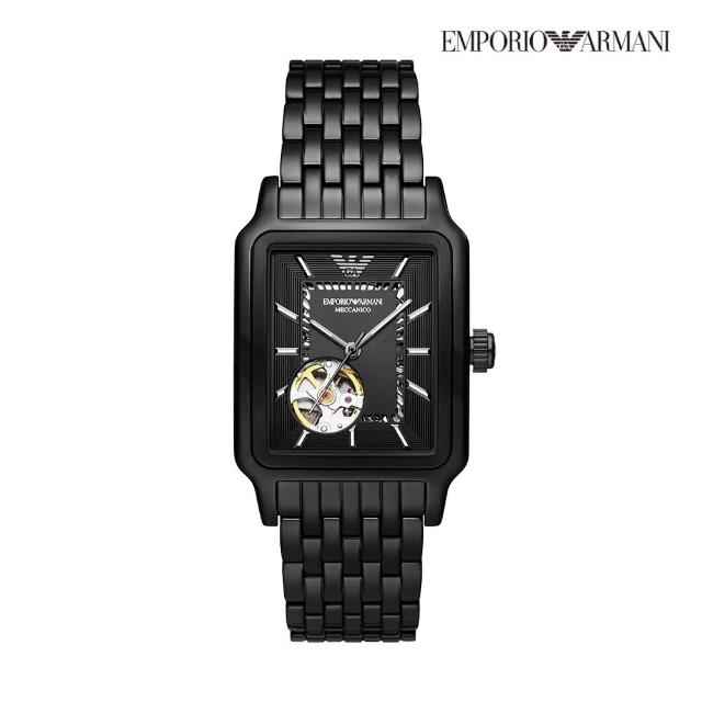 【EMPORIO ARMANI 官方直營】Diego 復古都會簍空機械手錶 黑色不鏽鋼鍊帶 36MM AR60058