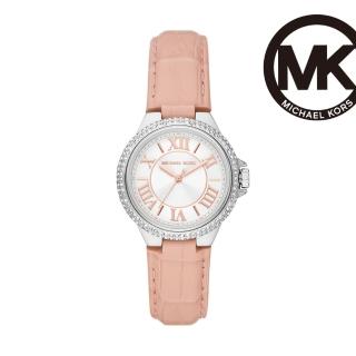 【Michael Kors 官方直營】Camille 摩登華麗雙鑽圈女錶 粉色真皮錶帶 手錶 33MM MK2963