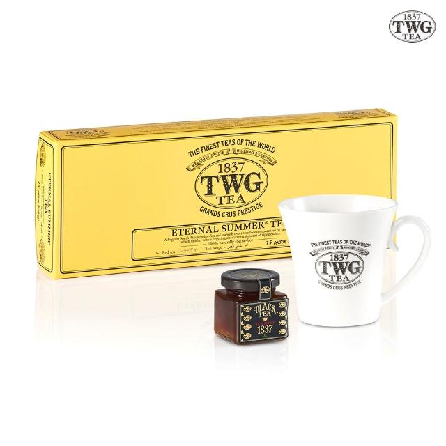 【TWG Tea】茗茶饗宴禮物組(手工純棉茶包 15包/盒 南非國寶茶任選+果醬+馬克杯)