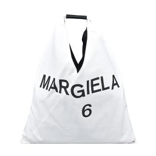 【MM6 MAISON MARGIELA】MM6 Maison Margiela JAPANESE經典黑字LOGO字母三角帆設計布手提肩背托特包(白)