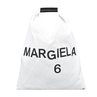 【MM6 MAISON MARGIELA】MM6 Maison Margiela JAPANESE經典燙印LOGO三角造型帆布手提肩背托特包(白)