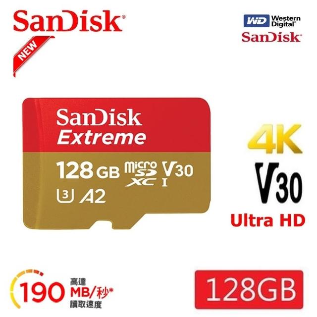 【SanDisk 晟碟】[極速升級 全新版] 128GB Extreme microSDXC V30 A2 記憶卡(讀取190MB/s 原廠永久保固)