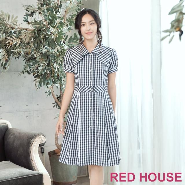 【RED HOUSE 蕾赫斯】仿風衣設計格紋洋裝(深藍色)