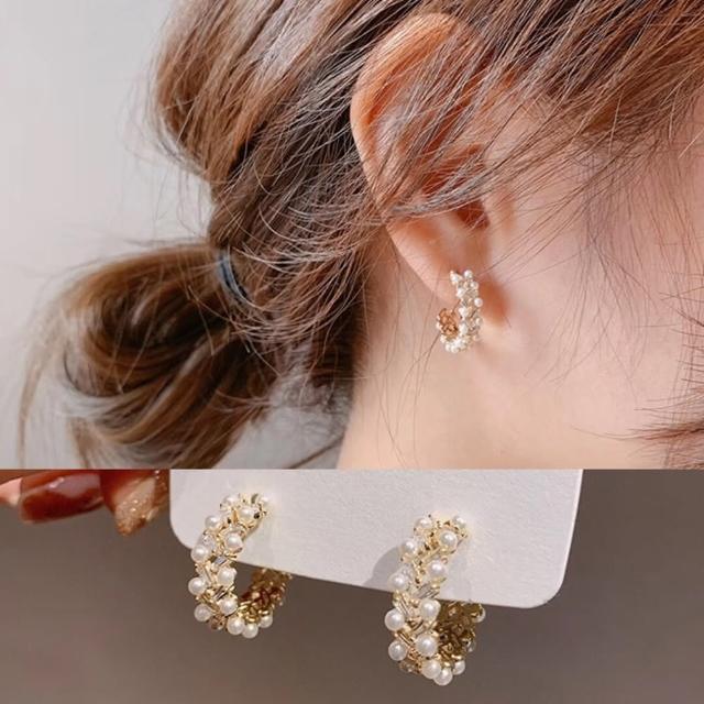 【Emi 艾迷】華麗氛圍環繞珍珠鋯石 耳環 耳扣