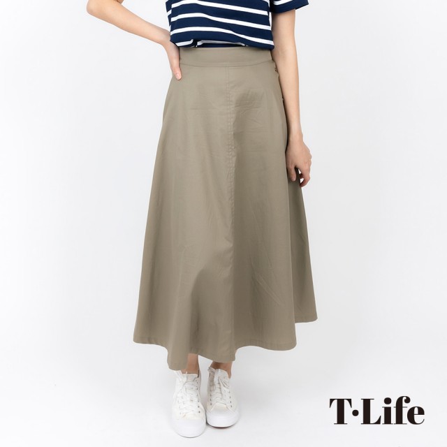 【T.Life】簡約率性棉質素色長裙(2色)