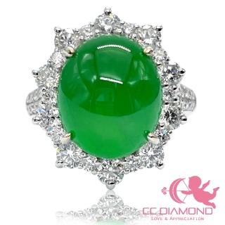 【CC Diamond】天然翡翠A貨 鴿子蛋陽綠戒指(18K 豪鑲)