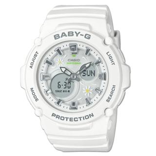 【CASIO 卡西歐】BABY-G 雙顯女錶 甜美雛菊 樹脂錶帶 防水100米 白色 BGA-270FL(BGA-270FL-7A)