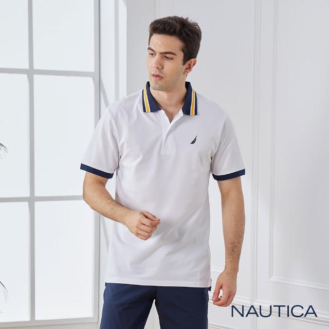 【NAUTICA】男裝 素面休閒短袖POLO衫(白色)