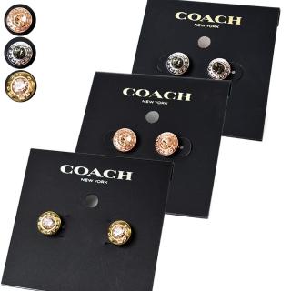 【COACH】圓型LOGO水鑽針式耳環(新款任選)