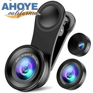 【AHOYE】3in1外接手機鏡頭 微距+廣角+魚眼(適用iPhone Android手機外接鏡頭)