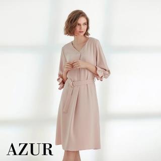 【AZUR】小V領細腰珍珠釦洋裝