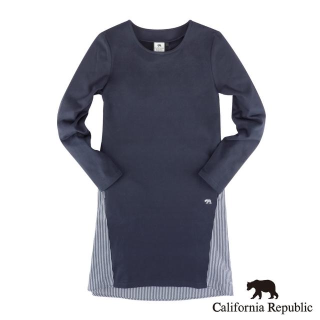 【California Republic】簡潔小熊修身條紋拼接女連身裙