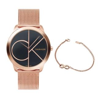 【Calvin Klein 凱文克萊】minimal系列 大CK 玫瑰金殼 簡約米蘭帶腕錶 贈玫瑰金永恆無限手鍊(K3M21621)