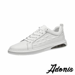 【Adonis】真皮運動鞋 氣墊運動鞋/真皮頭層牛皮立體鱷魚皮紋氣墊設計休閒運動鞋-男鞋(白)