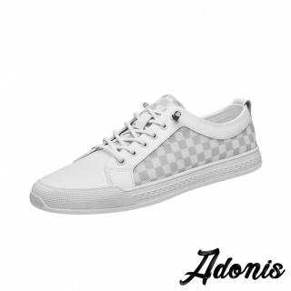 【Adonis】真皮板鞋 格紋板鞋/真皮復古撞色格紋拼接時尚休閒板鞋-男鞋(白)