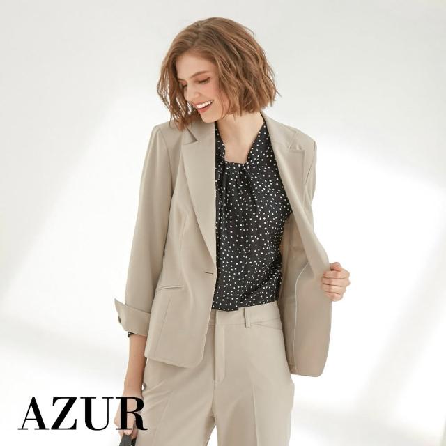 【AZUR】時尚圓點壓折領結造型雪紡上衣-2色